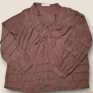 Mustard Seed Mauve Layered Blouse Peasant Women’s Ruffles Tie Front‎